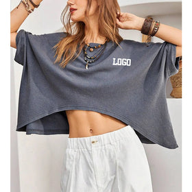 OEM Women's Short Sleeve Cropped Sports Top F240043 Custom Logo Yog Fitness Sports Suit Drop Shoulder T-Shirt Hoodies Sweatshirt