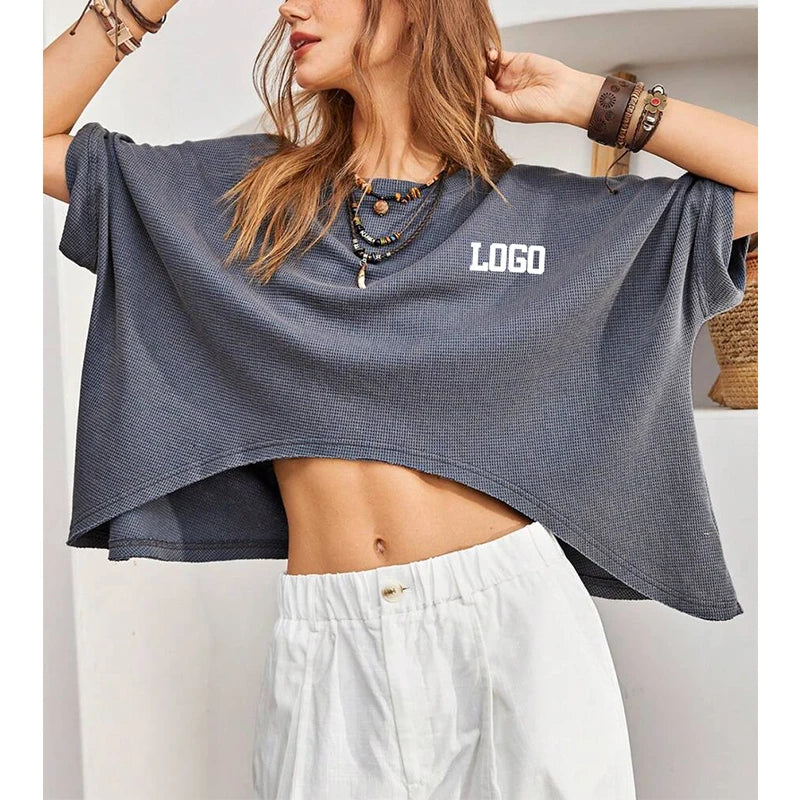 OEM Women's Short Sleeve Cropped Sports Top F240043 Custom Logo Yog Fitness Sports Suit Drop Shoulder T-Shirt Hoodies Sweatshirt
