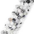 AsVrai U 4mm-12mm Natural Black Rutilated Quartz Stone Beads Round Loose Charms Beads for Jewelry Making Findings DIY Bracelet