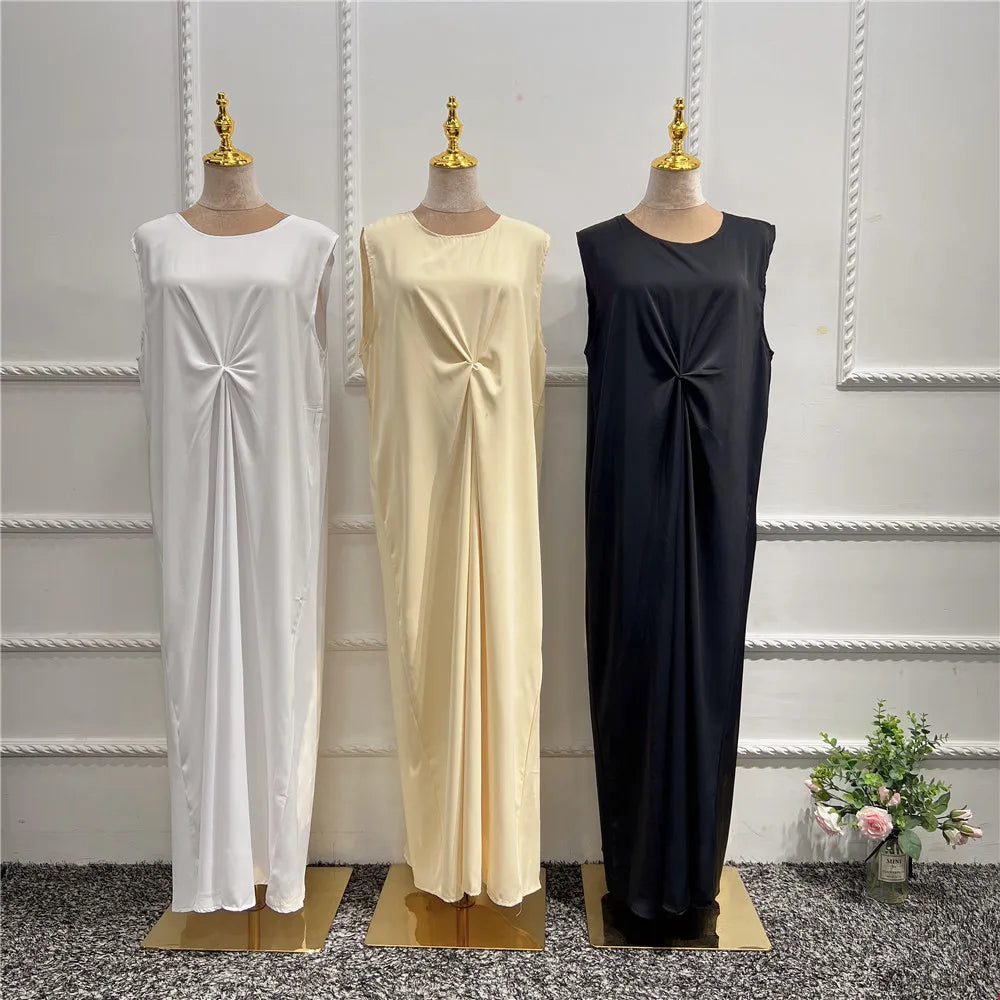 3 Colors Loriya Hot Selling Nida Muslim Inner Dress Beautiful Sleeveless Inner Abaya Muslim Women Modest Dresses