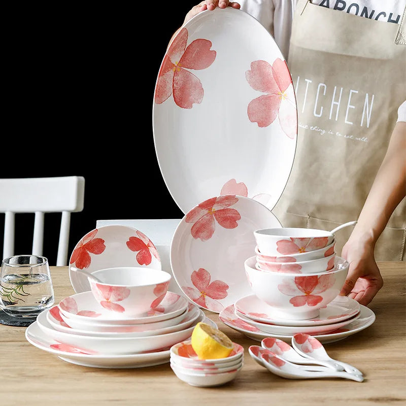 QIAN HU Royal Elegant Design Luxury Fine Porcelain Tableware Dinner Set Hand Printing Bowl Dishes & Plates Combination