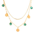 Minimalist Rhinestone Shell Eye Necklace Double Layers Flower Stainless Steel Necklace for Women