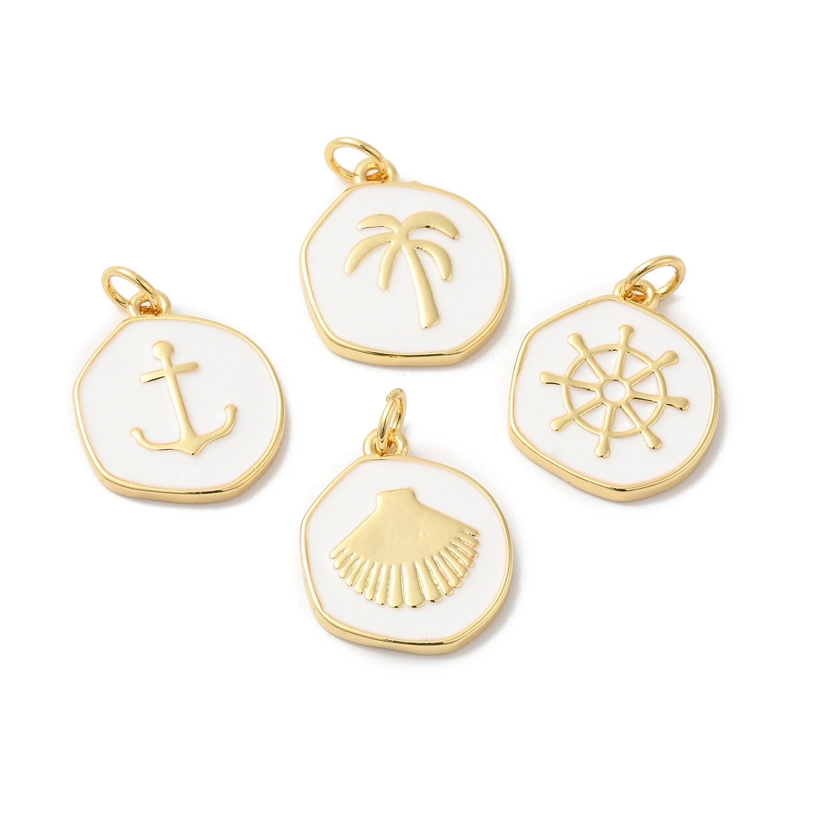 Mixed Shapes Rack Plating Brass Enamel Pendants Long-Lasting Plated Real 18K Gold Plated Flat Round Charm