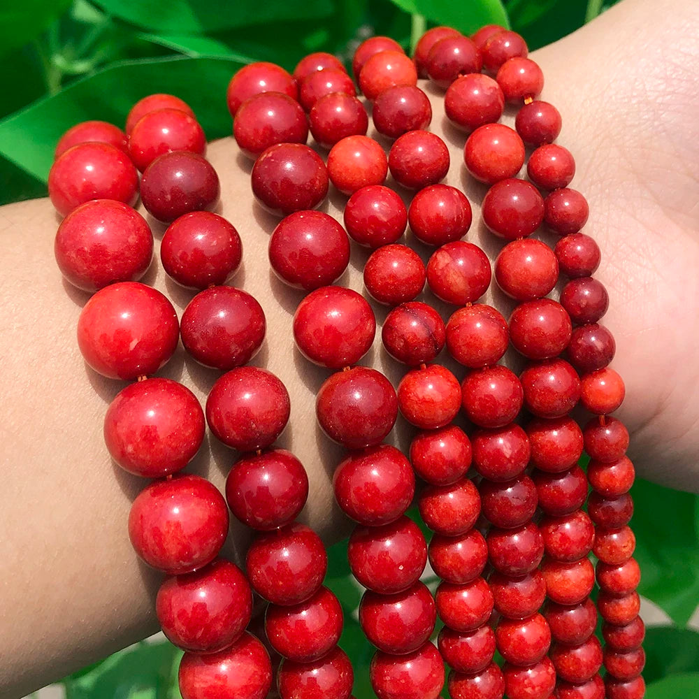 Wholesale Round Coral Red Jades Chalcedony Stone Beads 6/8/10/12MM for Jewelry Making DIY