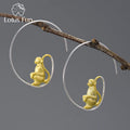 Lotus Fun 18K Gold Cute Long-Tailed Monkey Big Round Hoop Earrings Gift Real 925 Sterling Silver Trendy Fine Jewelry for Women