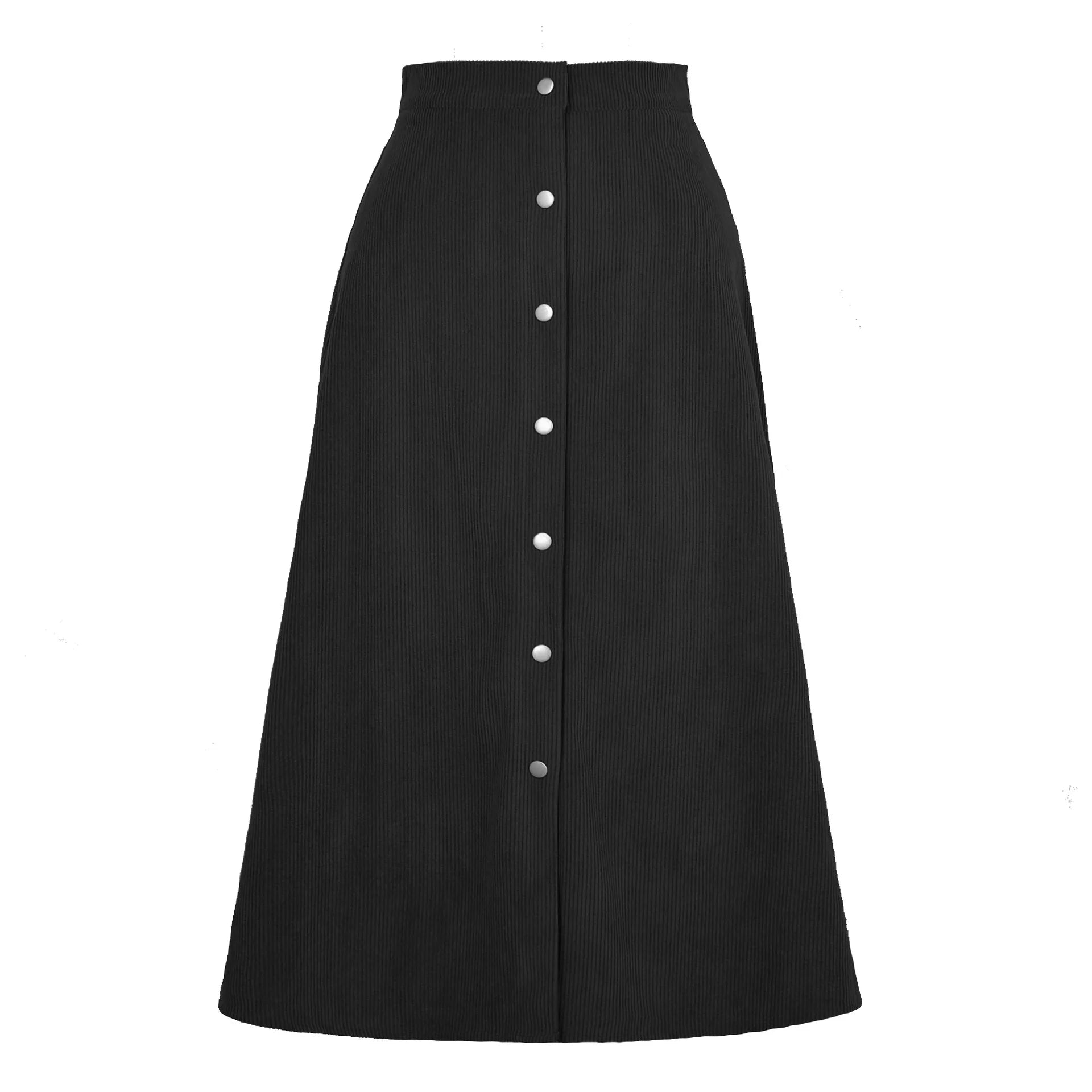 2025 Casual Button Trim Midi Skirt Corduroy High Waist Skirt Suitable for Spring Autumn Winter Women Clothing
