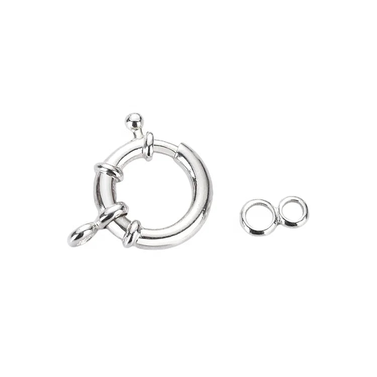 925 Sterling Silver Double Bail Beads Sailor Clasp Spring Bolt Ring Clasp With Two End Cap Eye Hook 10mm 12mm 14mm 10 12 14 mm