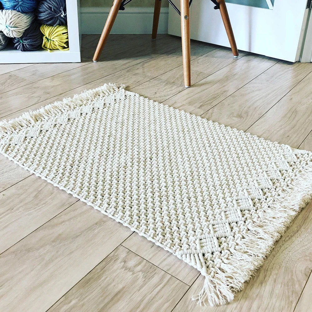Bohemian Linen Macrame Table Mat Handwoven Wedding Runner with Tassels Elegant Decorative Table Cover in Carton Packaging