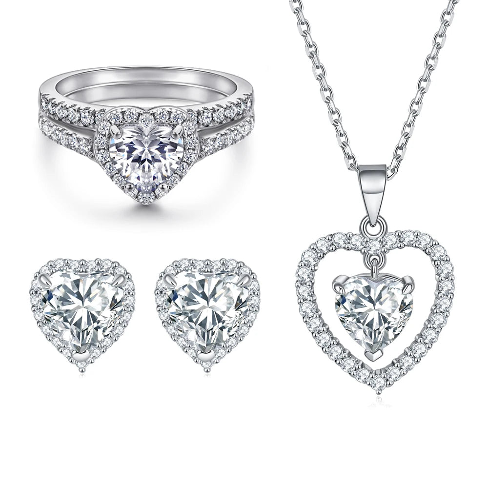 Jewelry Set 925 Sterling Silver Women Heart Shaped Non Tarnish Zirconia Jewelry Sets