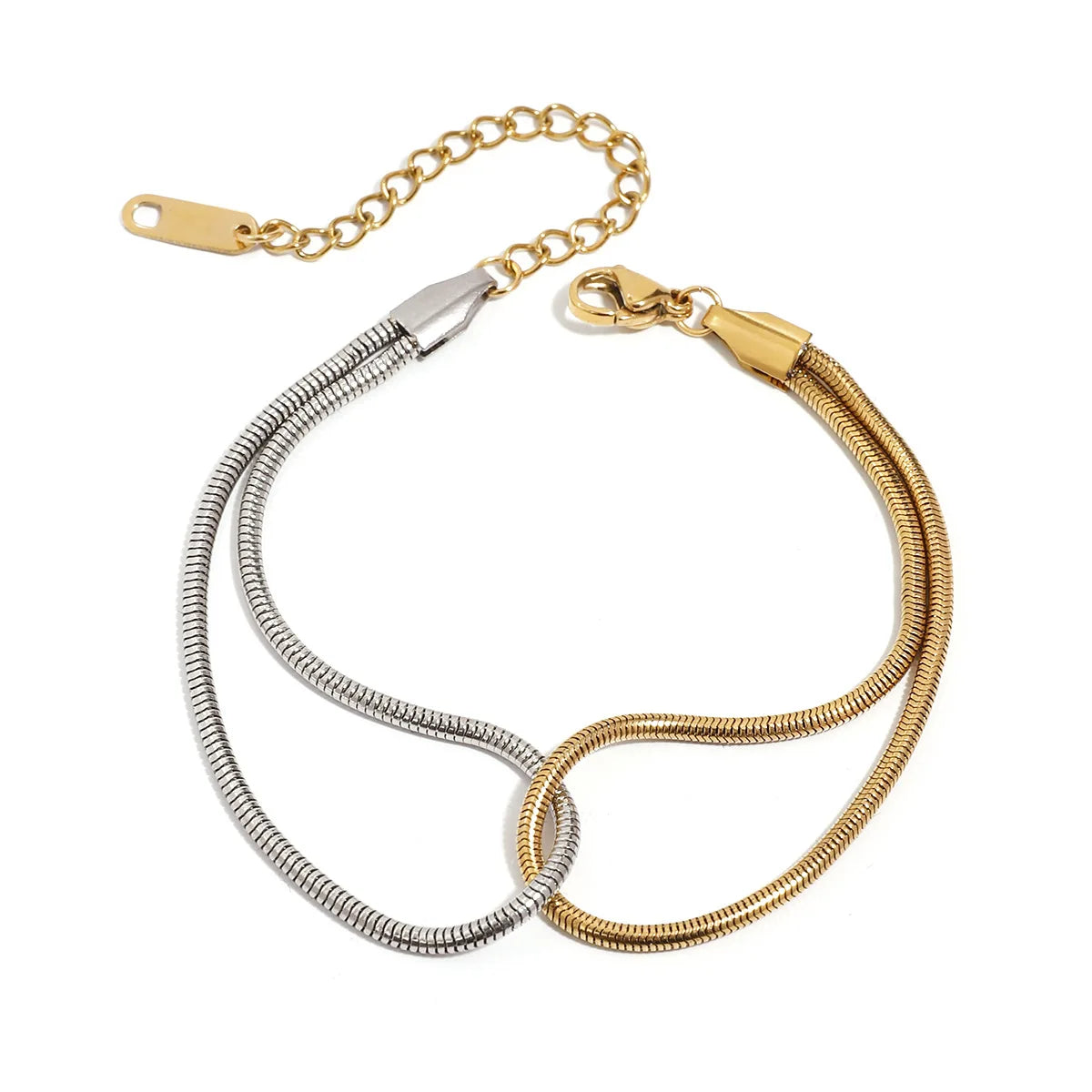 N&S 18K Gold Stainless Steel Two-Tone Snake Chain Bracelet 16.5+5cm Gold and Silver Fashion Link Bracelet