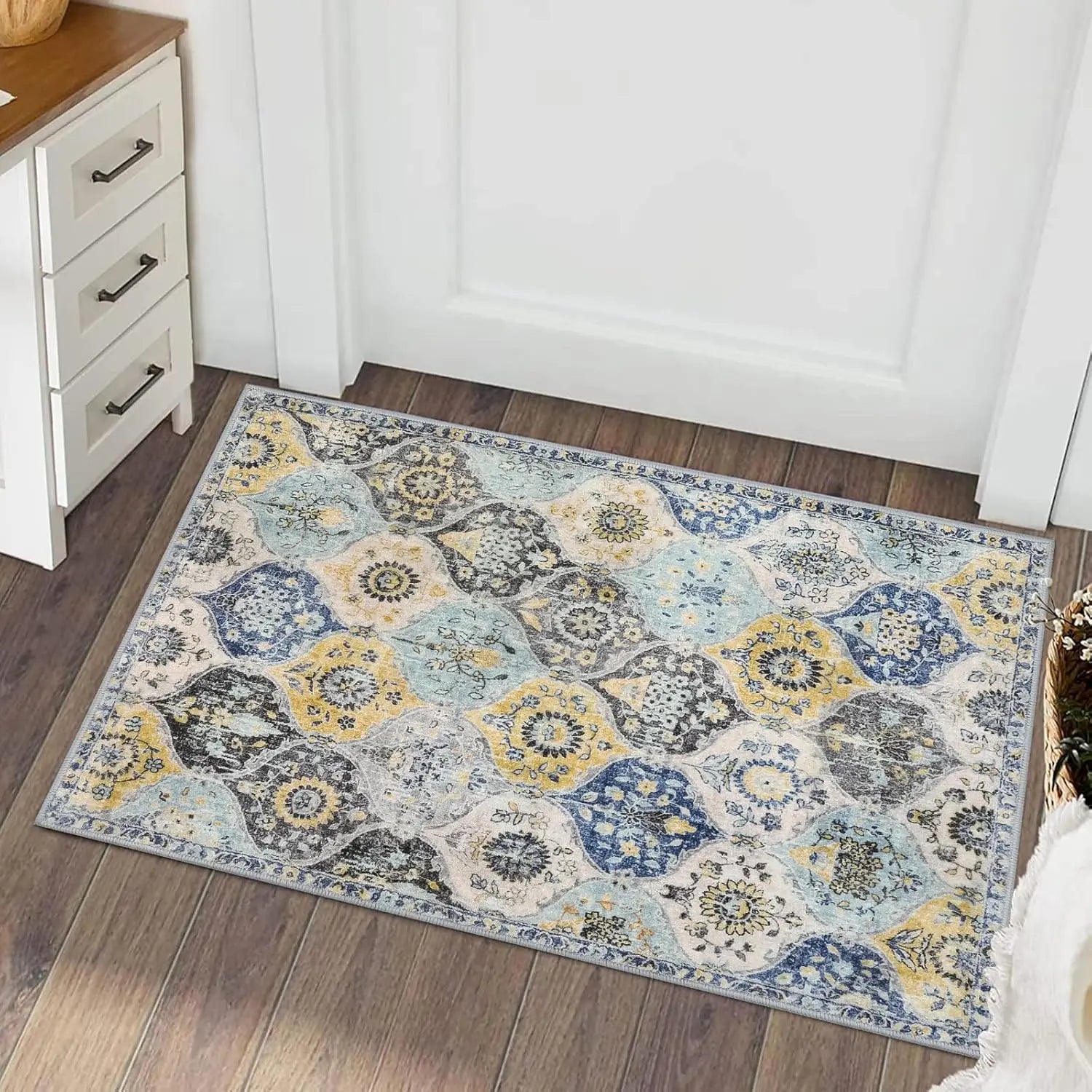 Small Vintage Throw Rug Entryway Bedroom Kitchen 2x3ft Area Rug Mat Non-Slip Machine Washable Indoor Door Mat