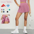 Woven 2 in 1 Piece Women's Tennis Skirt With Side Pocket Gym Sports Pleated Dress