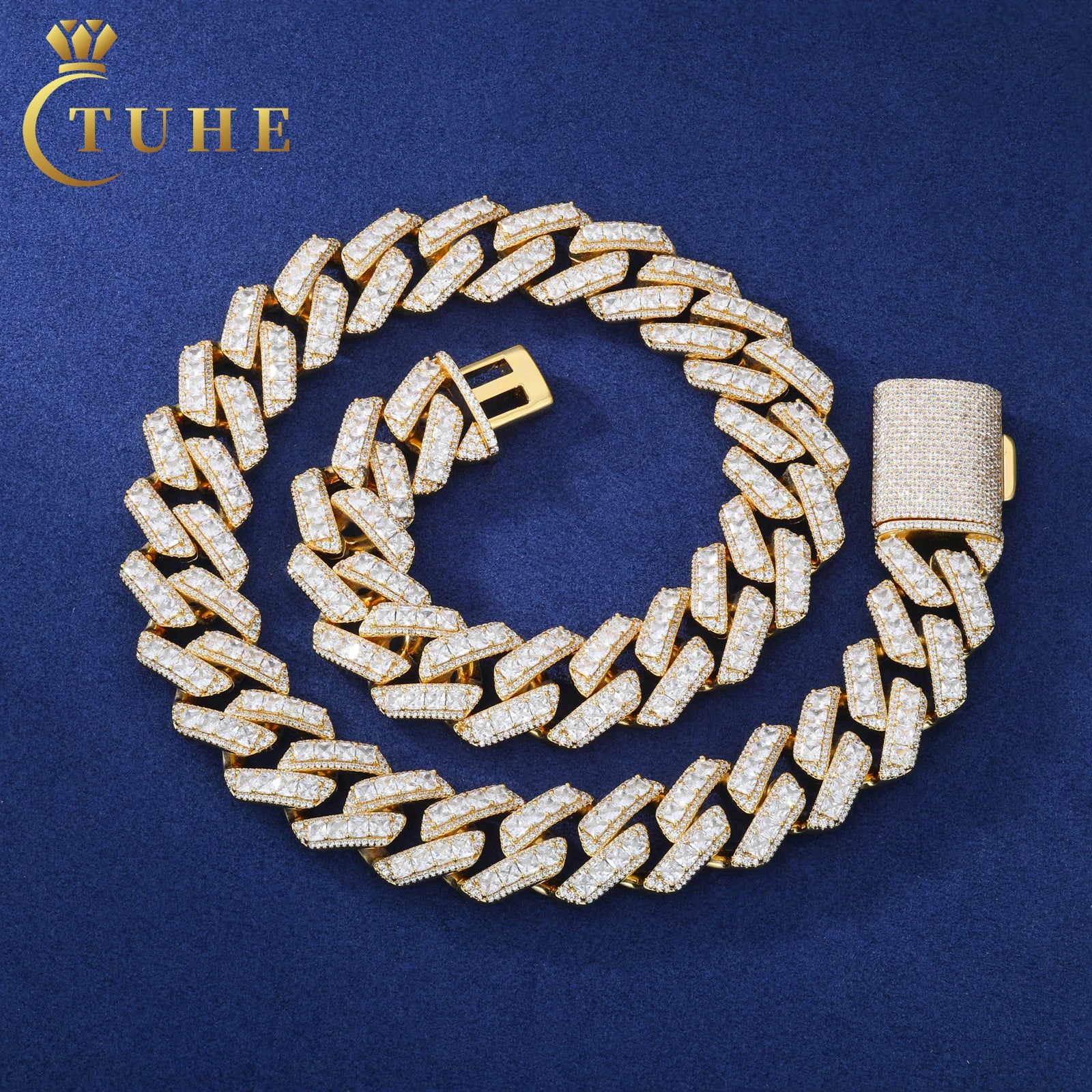 Fashion Hip Hop Jewelry 20mm Brass Asscher Cut AAAAA CZ Diamond Luxury Iced Out Heavy Cuban Link Chain Necklace for Men