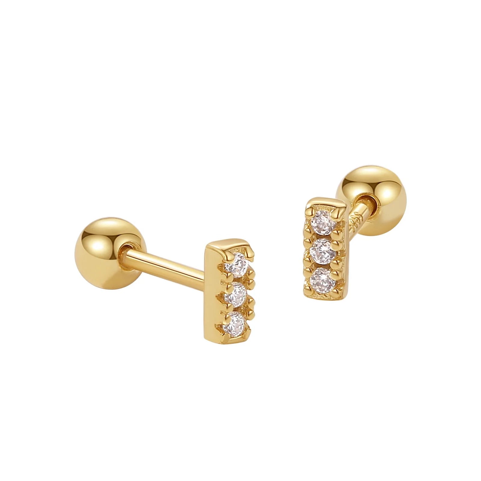 Nagosa Women 925 Sterling Silver Jewelry Mini 18k Gold Vermeil Cubic Zirconia Barbell Stud Earrings