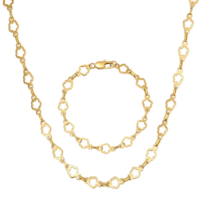 OUMI Latest Design Gold Jewelry 14k 18k Gold Stainless Steel Women Flower Necklace Cuban Link Chain