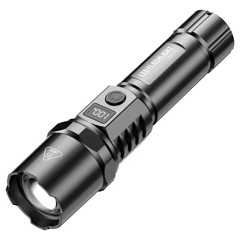 Howlighting Outdoor Car Long Range Powerful Torch ABS Digital Display  Zoomable Portable LED Rechargeable Flashlight