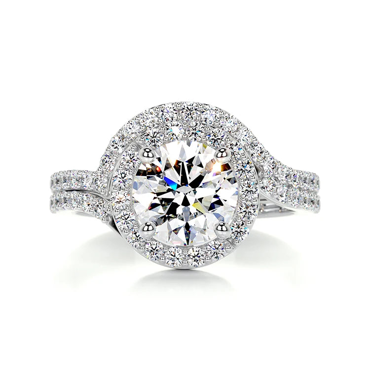SGARIT 2CT Brilliant Cut Halo Moissanite Jewelry 14K White Gold Bridal Engagement Ring Comparable Diamond Quality Jewellery