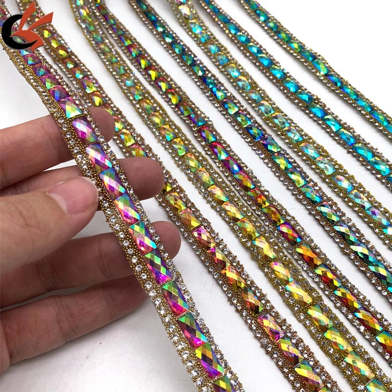 Hot Sale AB Gems Hot Fix Rhinestone Trimming for Carnival Costume Decoration on Garments Shoes Bags