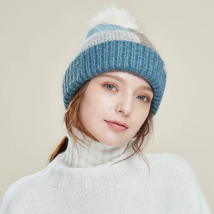 Oem Customized Women's Winter Warm Knitted 100% Cotton or Custom Material Hat Multi Color Plaid Knitted Beanie