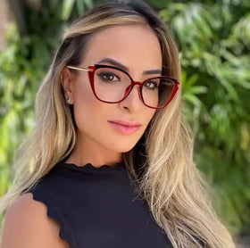 2024 Retro Spring Mirror Leg Flat Mirror for Women TR90 Anti Blue Light Glasses Metal Cat Eye Optical Glasses Frame