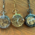 Antique Skeleton Hollow Mechanical Hand Winding Stainless Steel Pocket Watch