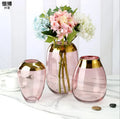 Rose Gold Electroplating Art Deco Transparent Porcelain Glass Tabletop Vase for Wedding and Home Decoration