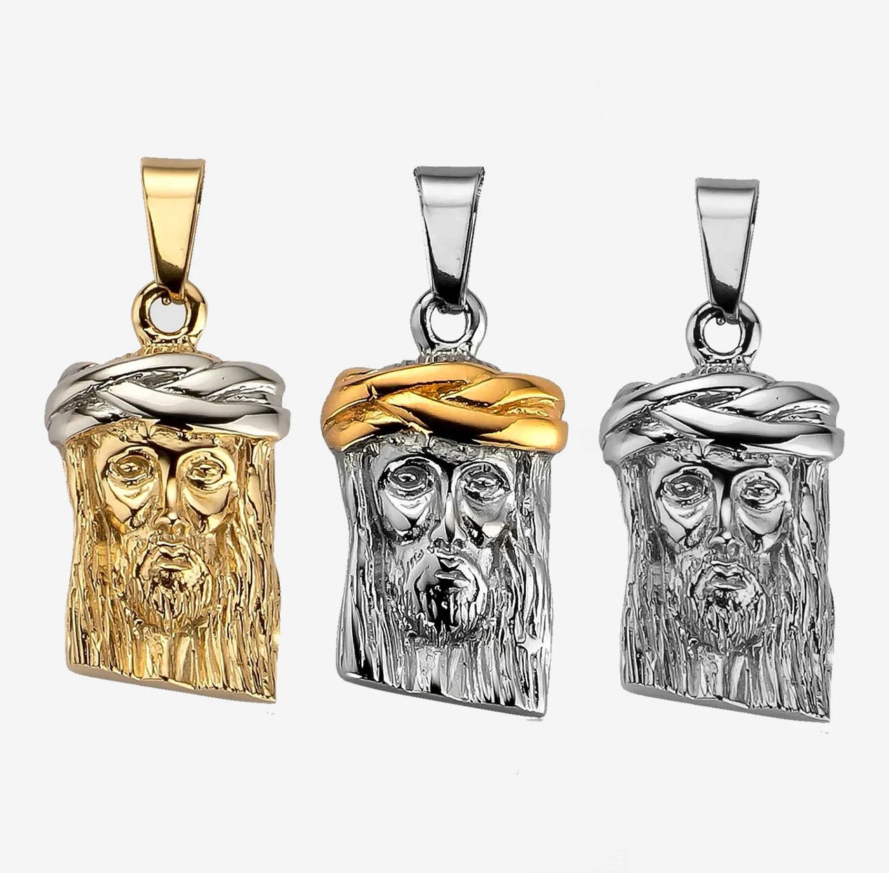 Hiphop Jesus Stainless Steel Pendant Men PVD 18k Gold Plated Hamsa Hand Pendants Religious Jewelry Two Tone Jesus Piece Pendant