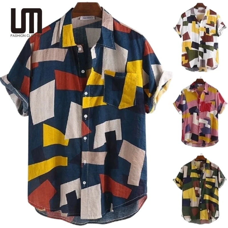 Clearance Sales Trending Vintage Style Summer Clothing Print Short Sleeve Casual Beach Shirts for Men