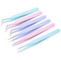 Colorful Anti-Static Stainless Steel Precision Tweezers Set for Eyelash Extension & Eyebrow Makeup Beauty Kit with Bag Labeling