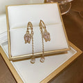 GT S925 Silver Needle Copper Long Tassel Earrings Pearl Pendant Orecchini Tulip Flower Earrings