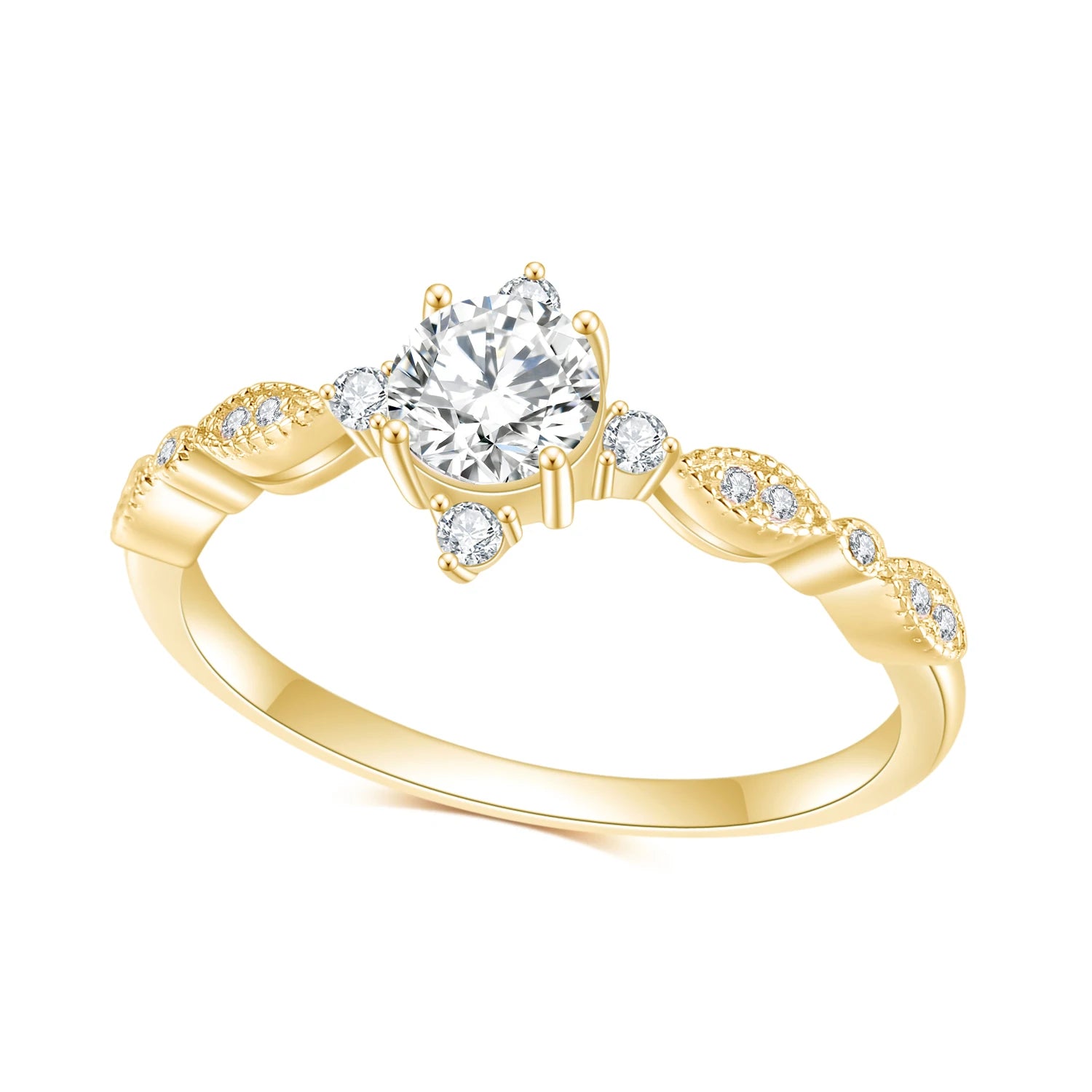 OL0967 Abiding Custom Fine Jewelry 14K Gold Plated Sterling Silver Jewellery Round Shape White CZ Finger Rings for Female