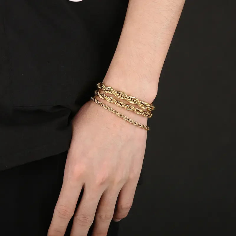 Hip Hop Twisted Chain 18K Gold Plated Stainless Steel Bracelet Gold Rope Chain for Men Women Jewelry Bracelet