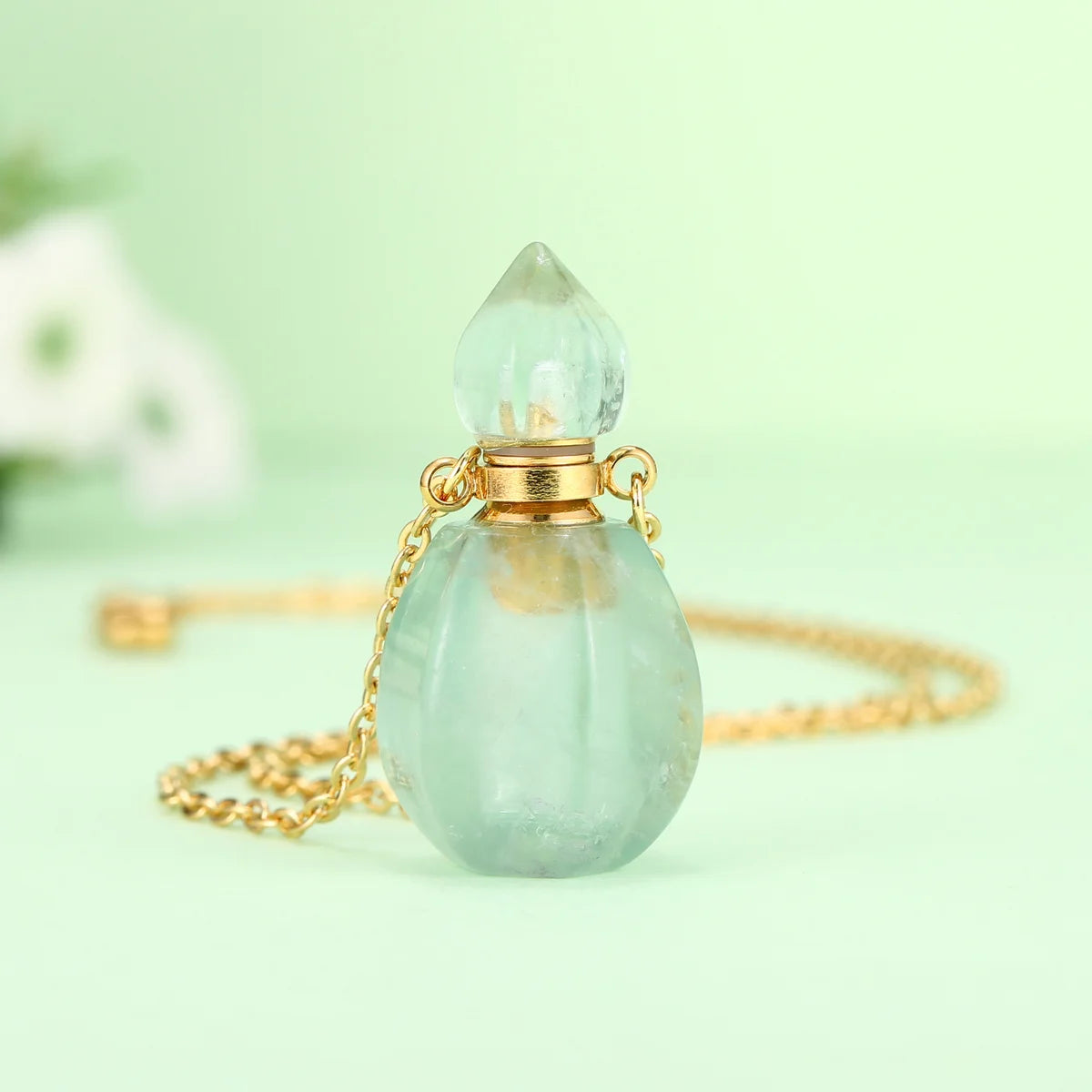 Wholesale Gold Plated Quartz Crystal Natural Gemstone Essential Oil Perfume Bottle Pendant Amethyst Necklace