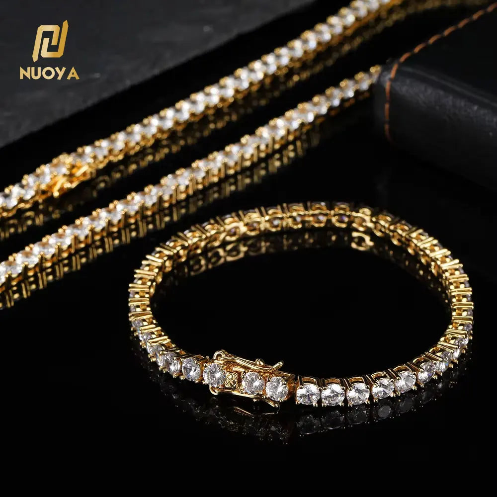 NUOYA Hip Hop Jewelry 3/4/5mm  White Gold Plated Bracelet Iced Out CZ Charm Bling Diamond Tennis Bracelet