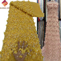 Yellow High Quality Sequins French Tulle Lace Fabric New Embroidered Net Fabric Luxury 3D Flower Lace for Party Dresses Weddings