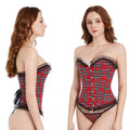 Women's Red Woven Plaid Corset Breathable Lace-up Overbust Waist Slimming Bustier Top