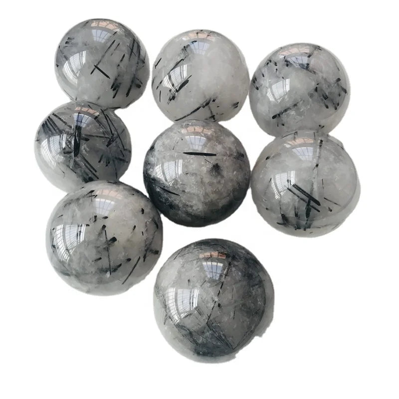 Wholesale Natural Stone Black Rutiled Quartz Ball Healing Crystal Tourmaline Quartz Sphere