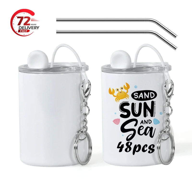 RTS Mini 3oz Stainless Steel White Sublimation Straight Tumbler Shot Glass Tumbler with Metal Straw and Keychains