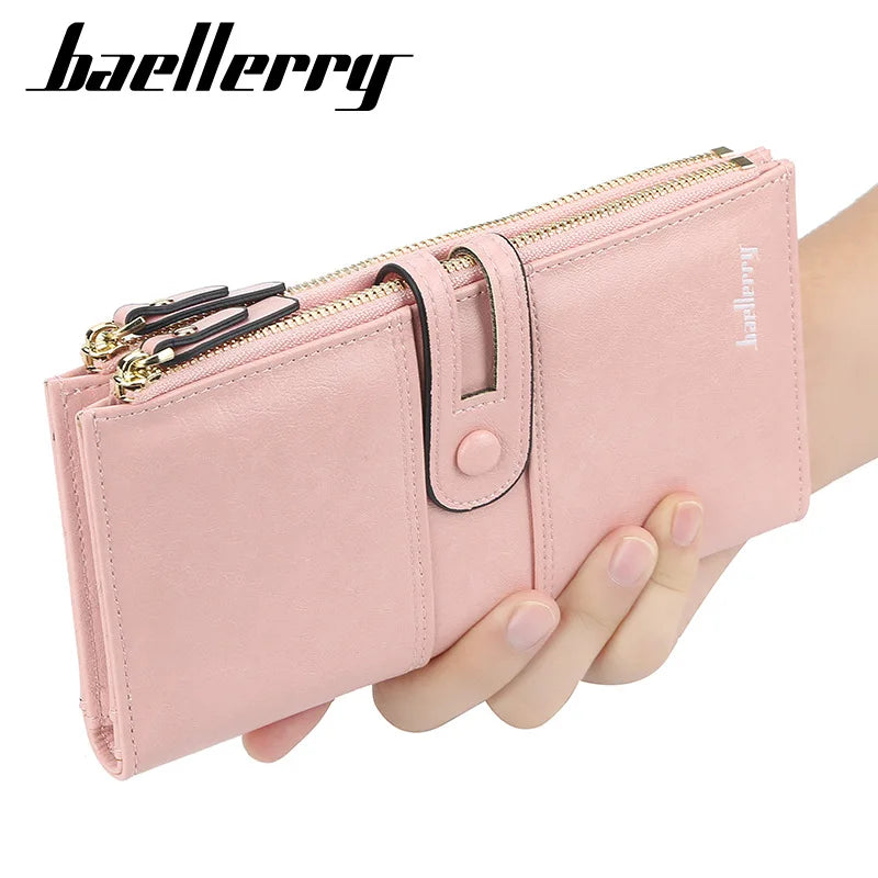 For Vintage RFID Pu Leather Slim Bifold Travel Clutch Wallet with Double Zipper Card Holder Long Wallet for Women
