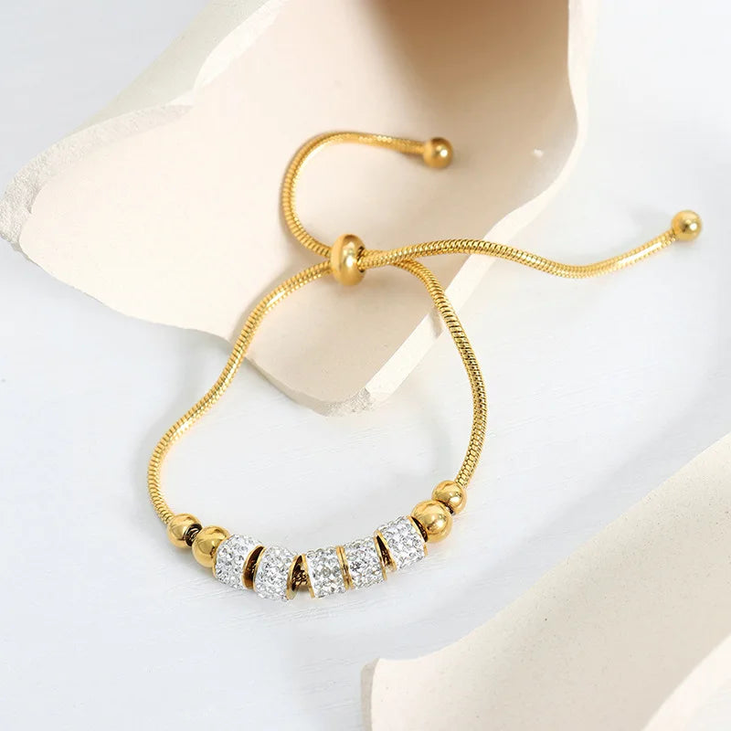 Light Luxury Crystal Jewelry Round Beaded Bracelet Personalized Fashion Not Fade Bracelet Pulsera De Acero Inoxidable