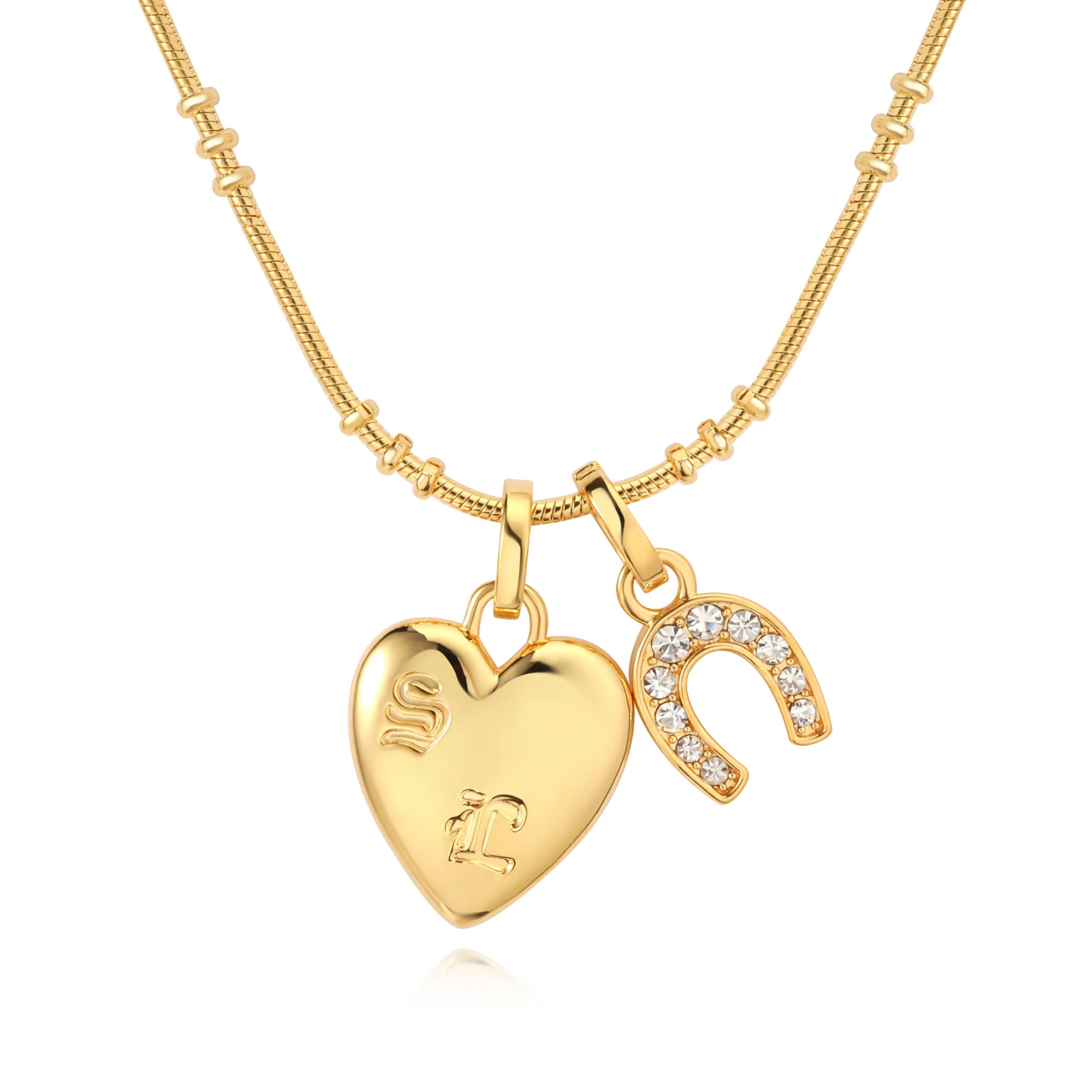 New Brass Electroplated 18k Gold Chain Heart Horseshoe Pendant Necklaces Fashion Jewelry Gift Wholesale