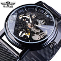 Winner Watch Men Stainless Steel Mesh Transparent Classic Thin Case Hollow Skeleton Male Mechanical Top New Luxury Wrist Watch