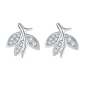 Trendy Branch Shape Prong-Set Sterling Silver Stud Earrings with Zircon Rhodium Plated for Anniversary Party Gift CMA Certified