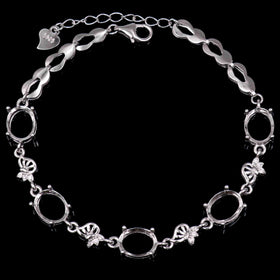 Sterling Silver 7*9mm Semi Mount Bracelet Empty Support Blank Claw Setting S925 Mountain Base Holder Without Stone for Inlay DIY