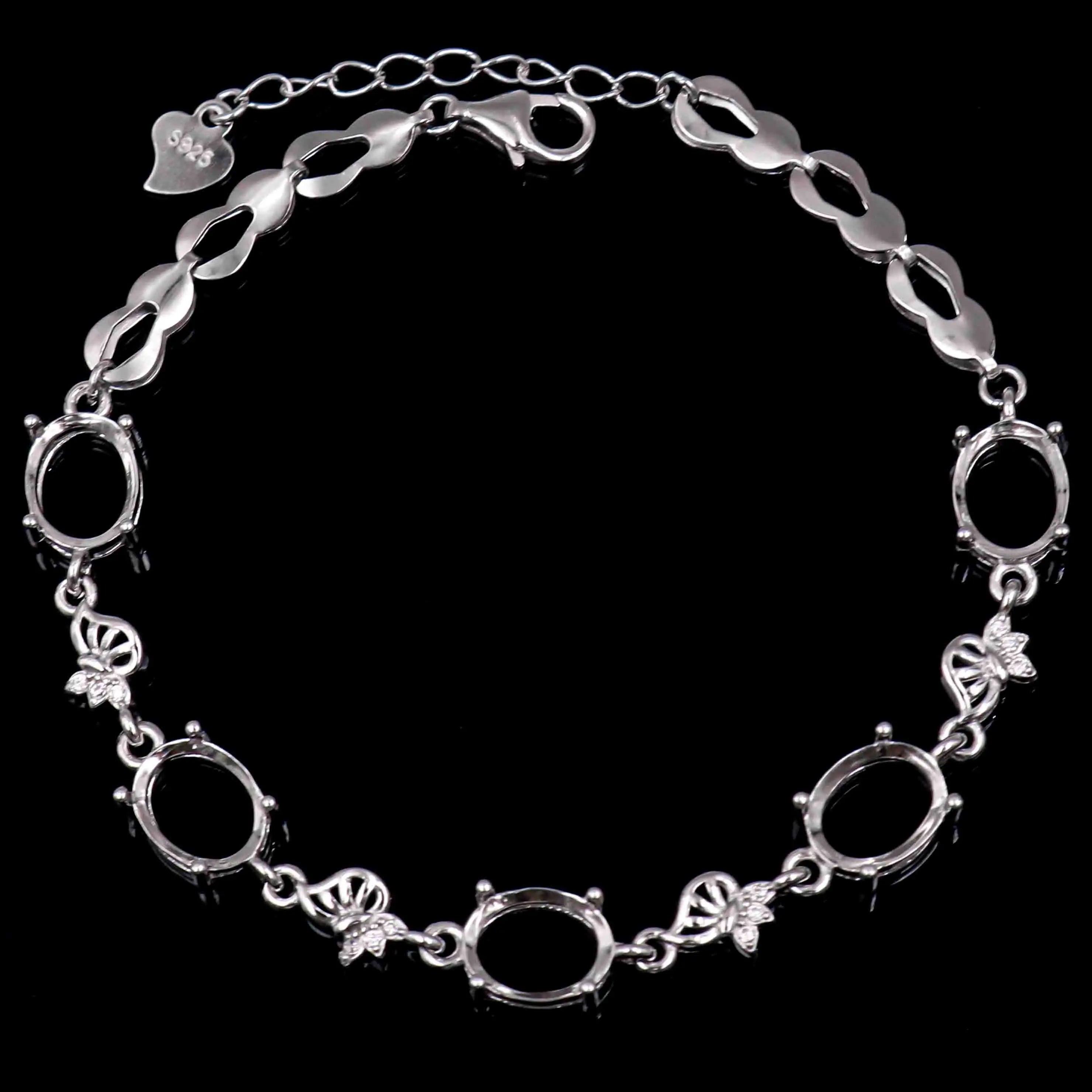 Sterling Silver 7*9mm Semi Mount Bracelet Empty Support Blank Claw Setting S925 Mountain Base Holder Without Stone for Inlay DIY