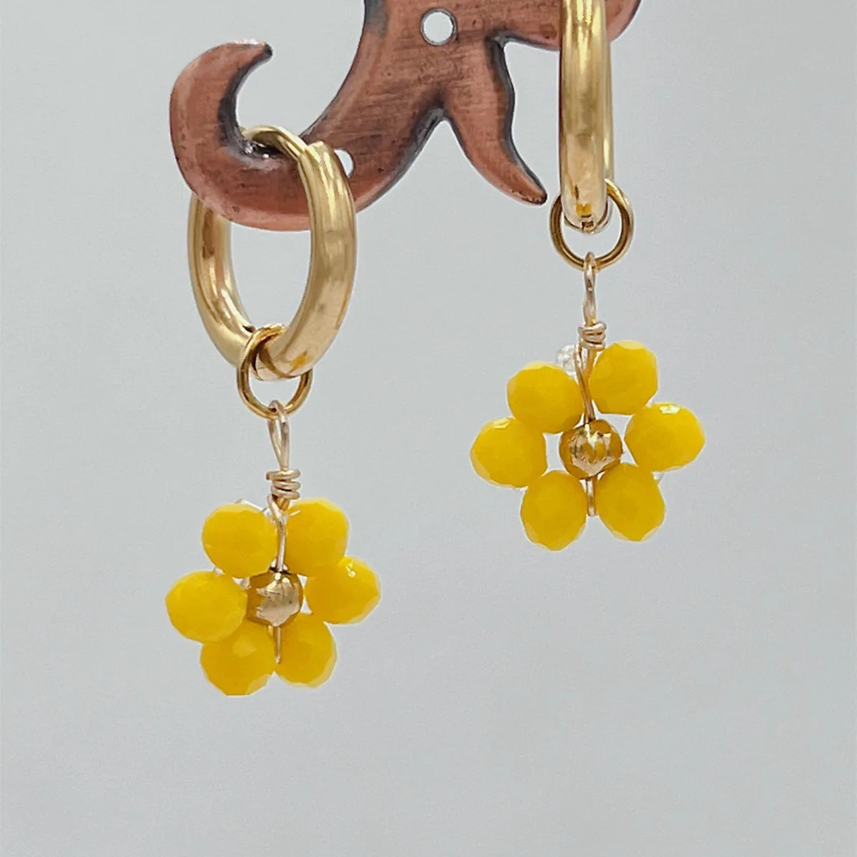 New Style French Earrings for Women Multicolor Fresh Crystal Flower Pendant Stainless Steel Eardrop Girl Personality for Women