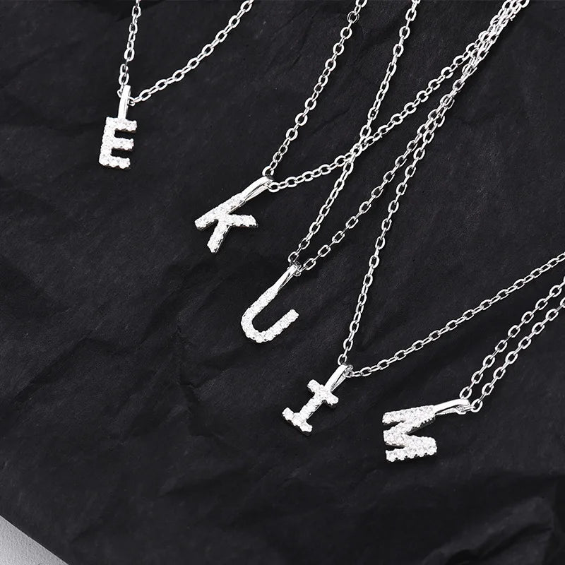 Full Diamond Charms 26 a to Z Initial Letter Women Fine Jewelry 925 Sterling Silver Necklace Pendant