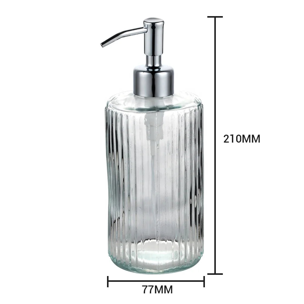 Wholesale Lines Glass Soap Dispenser Bottle with Pump Soap Liquid Shampoo Dispenser Manufacturer
