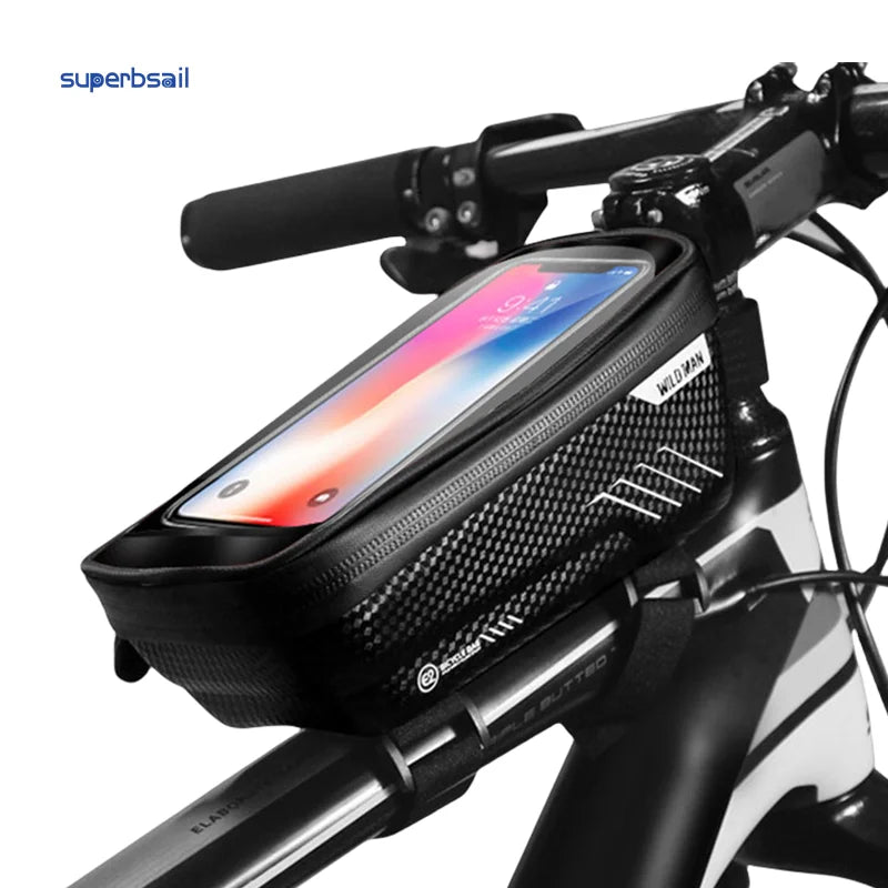 WILD MAN Rainproof Front Tube Cycling Bag Reflective 6.5in Touchscreen Phone Case Top Tube MTB Bike Accessories