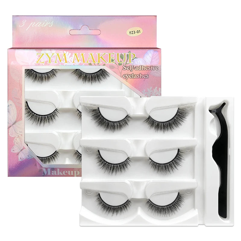 6 Pieces Self-adhesive Reusable False Eyelashes Featuring Dual Adhesive Strips Designed for Easy Application Natural Length